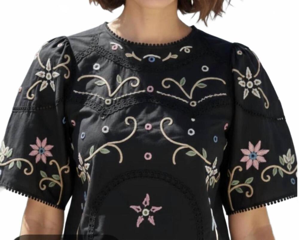 NEW DRA LOS ANGELES embroidered top in black